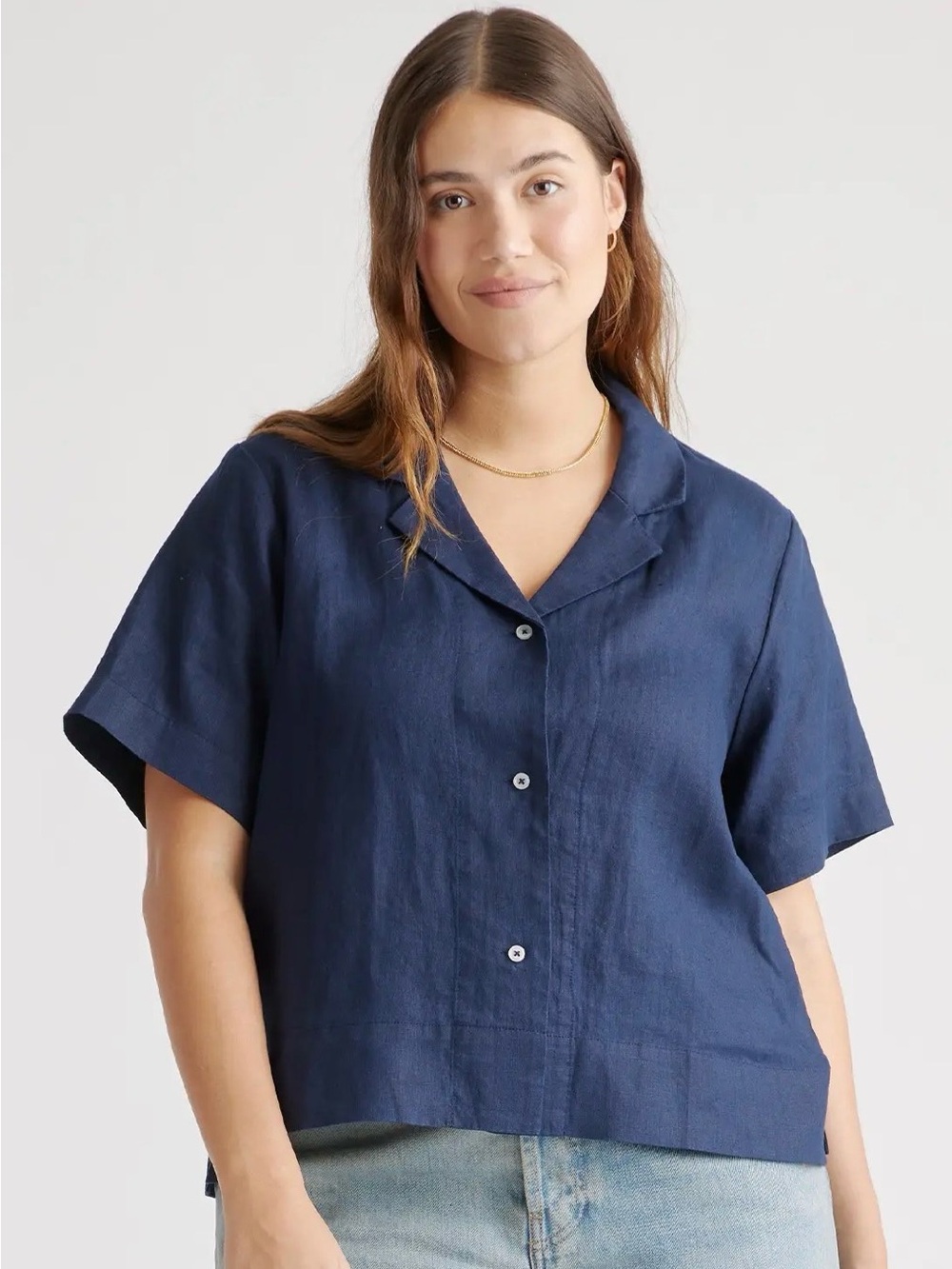 Quince Navy Linen Button-Front Shirt Extra Large